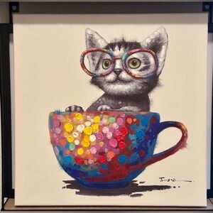 G. Legut “Cat in a Cup” Canvas Wall Art | Stretched Canvas over Wood Frame